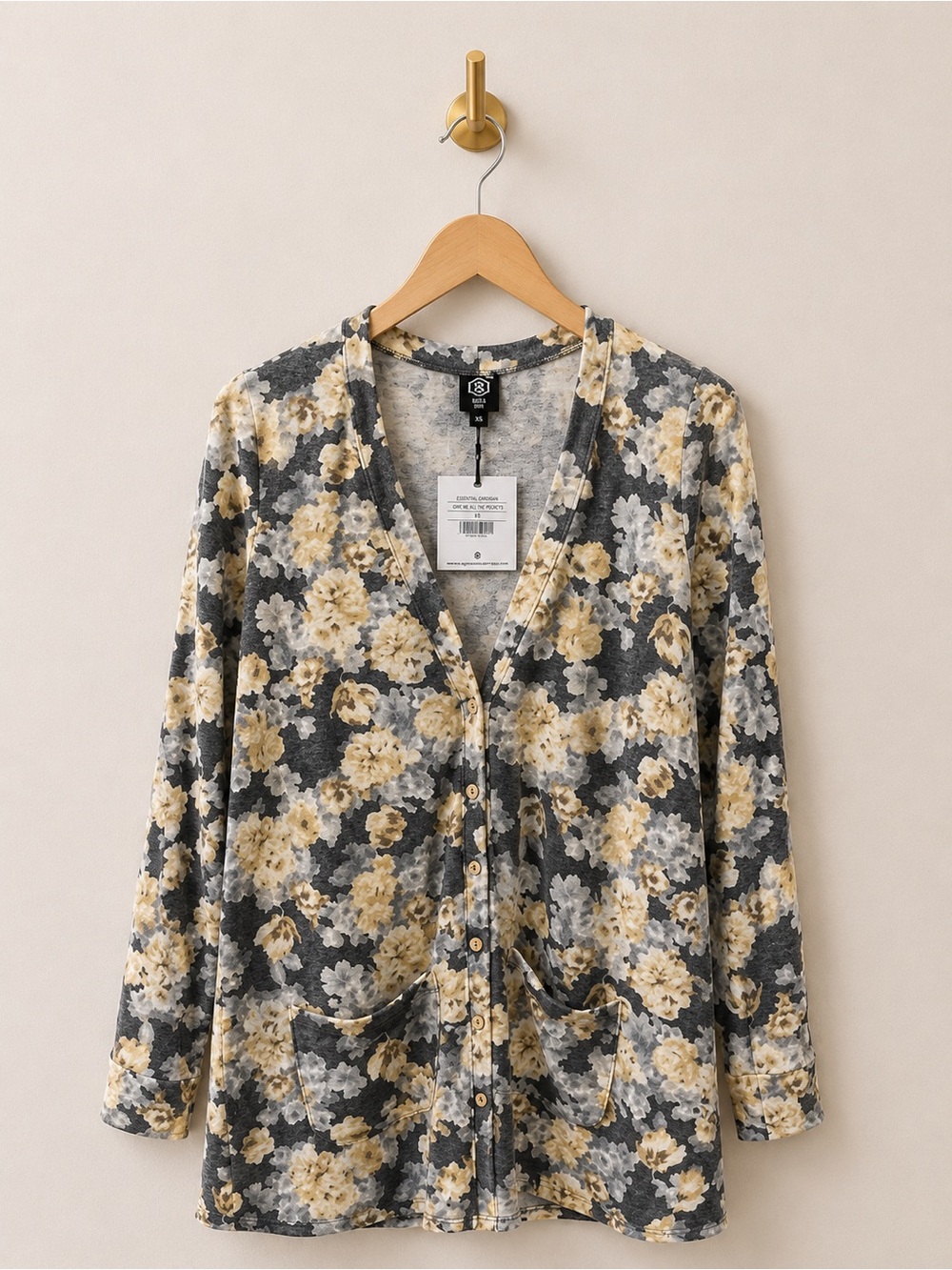 Agnes & Dora Essential Floral Button Front Cardigan XS (US 0-2) Gray & Cream